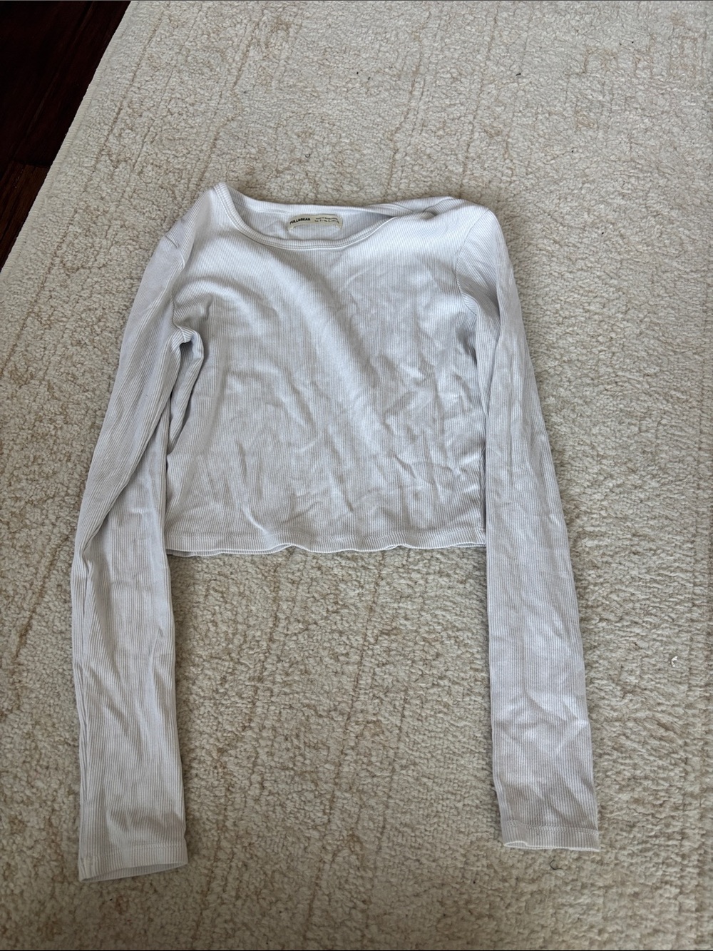 Pull&Bear White Ribbed Long-Sleeve Crop Top